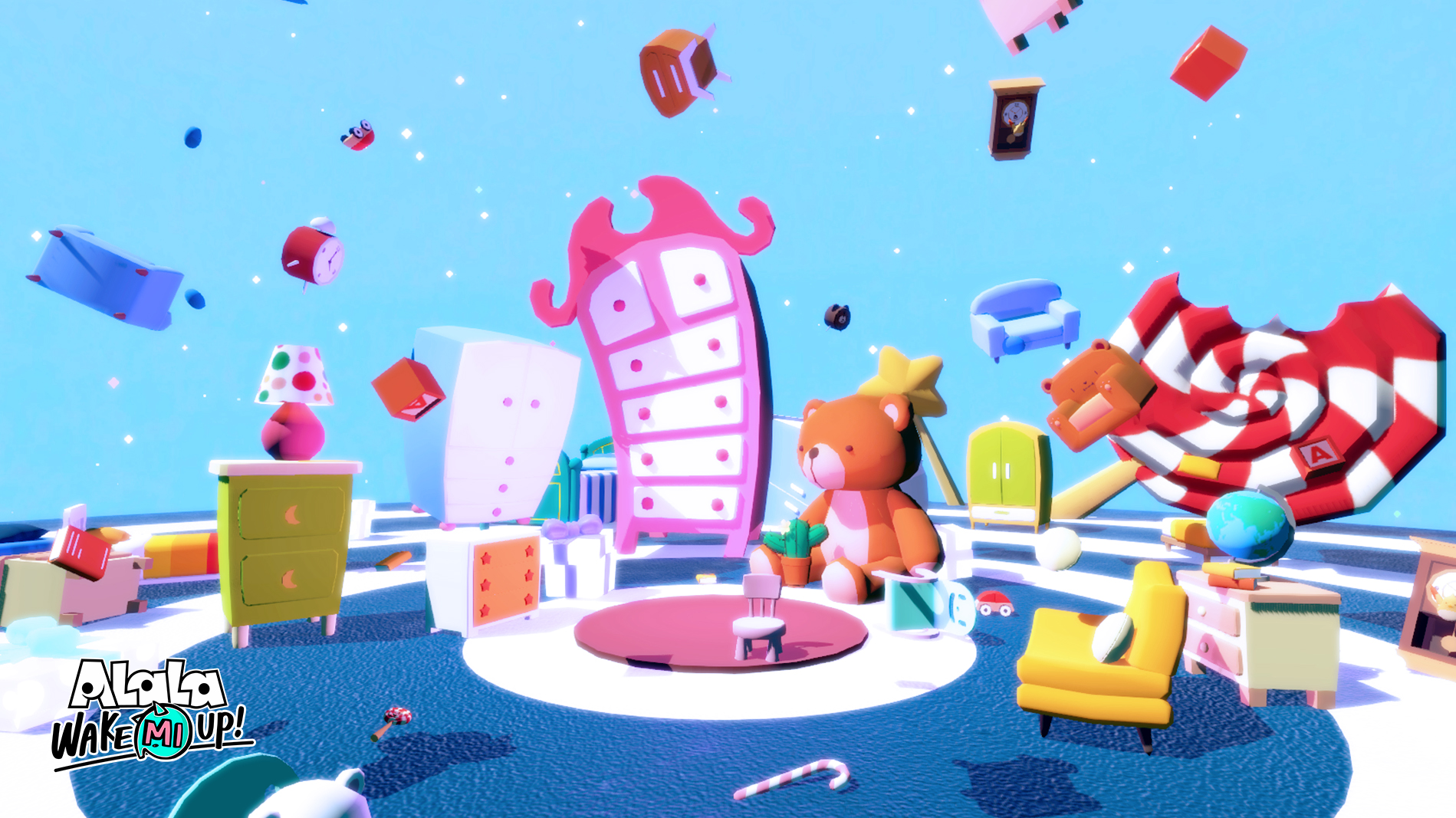 Colorful furniture floating in ALaLa's dream world