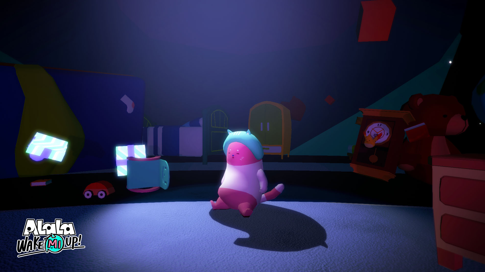 ALaLa asleep in a dreamlike playroom