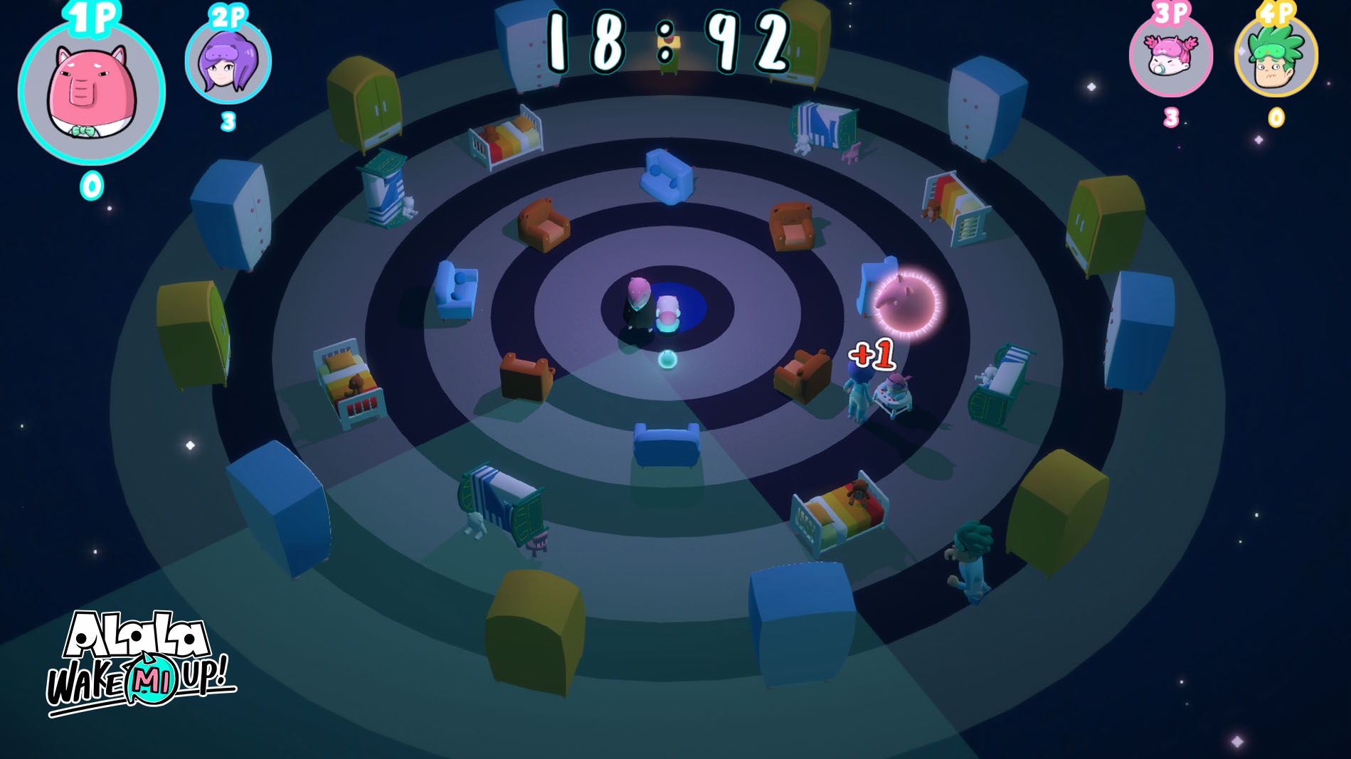 Four-player ALaLa game interface viewed from above